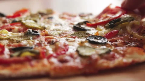 Pizza slice with melting cheese close up Stock Footage 102332619