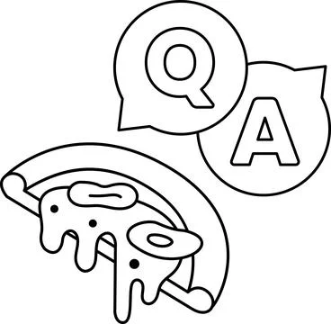 A pizza with a slice missing and a Q and A sign above it Stock Illustration