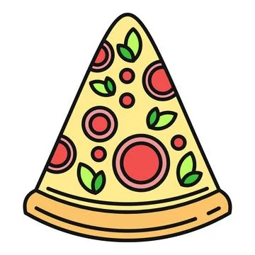 Pizza slice with pepperoni and basil flat icon Stock Illustration