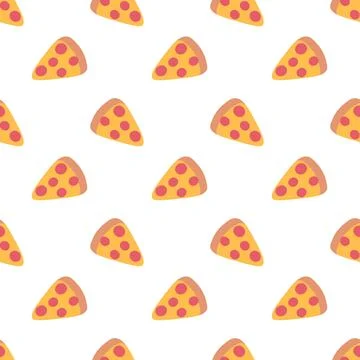 Pizza slice with pepperoni seamless pattern. Italian food background Stock Illustration