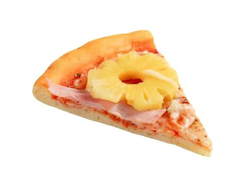 Pizza slice with pineapple and ham topping Stock Photos