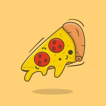 Pizza Slice, Pizza Sticker, Pizza Melt cartoon illustration, Flat Cartoon Sli Stock Illustration