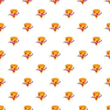Pizza slice planet with rings seamless pattern Stock Illustration