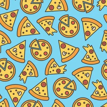 Pizza slice seamless pattern on blue background. Stock Illustration