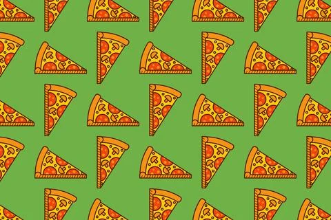 Pizza Slice seamless pattern on green background Stock Illustration