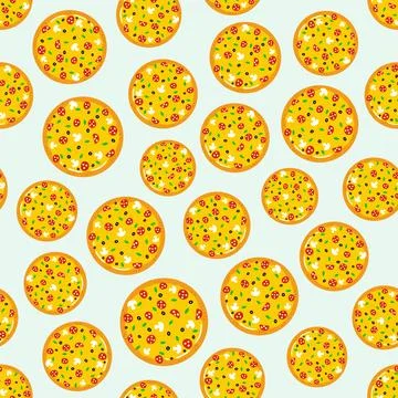 Pizza slice seamless pattern with vegetables Stock Illustration