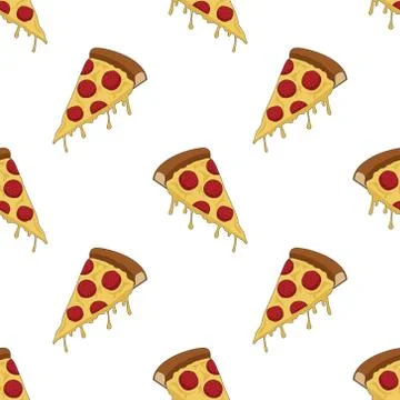 Pizza slice seamless pattern on white background. Vector. Illustrazione stock