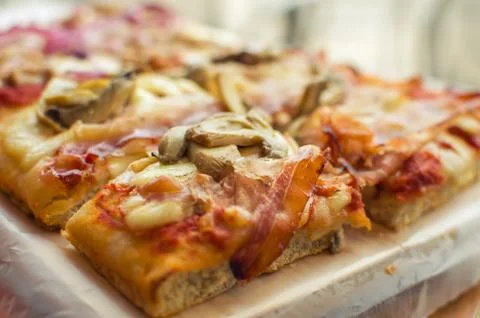 Pizza by the slice (square pizza) Stock Photos
