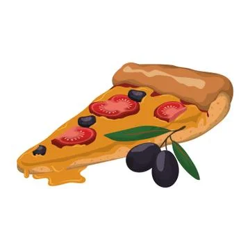Pizza slice tomato olive Stock Illustration