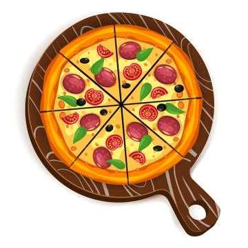 Pizza slice triangles with different ingredients tomato, cheese, olive, sausage Stock Illustration
