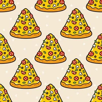Pizza slices cheerful seamless pattern background design Stock Illustration