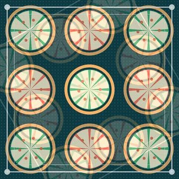 Pizza slices graphic pattern with geometric design on dark textured backgroun Stock Illustration