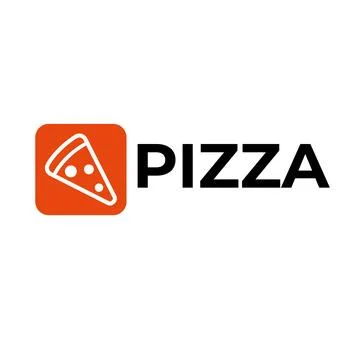 Pizza slices hidden in red rectangles logo vector Stock Illustration