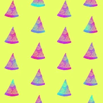 Pizza slices pattern on vibrant gradient holographic neon colors. Concept art Stock Photos