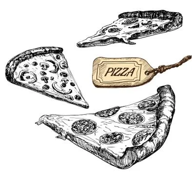 Pizza slices. Set of vector illustrations Stock Illustration