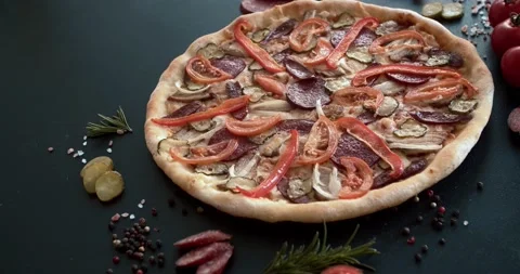 Pizza, slow motion, table, ingradents Stock Footage 150509930