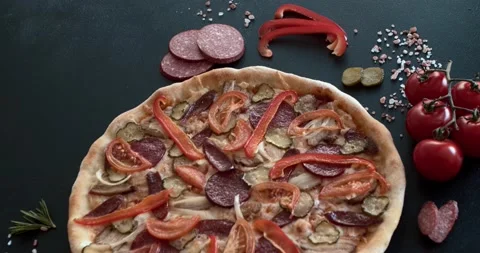Pizza, slow motion, table, ingradents Stock Footage 150510657