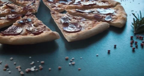 Pizza, slow motion, table, ingradents Stock Footage 150510893