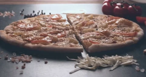Pizza, slow motion, table, ingradents Stock Footage 150521260