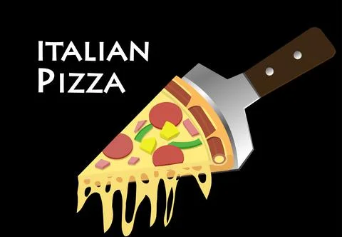 Pizza on spatula in black background, vector art Stock Illustration