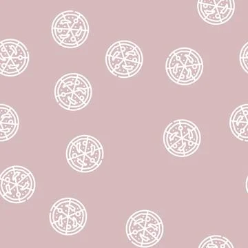 Pizza with spicy peppers line vector seamless pattern Stock Illustration