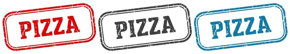 Pizza stamp. pizza rectangular stamp set isolated on white background Stock Illustration