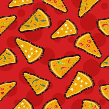 Pizza stitch patch icons seamless pattern Stock Illustration