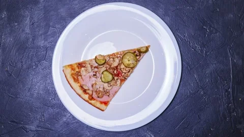 Pizza. Stop motion animation. movement of pizza slice top view Stock Footage 168508038