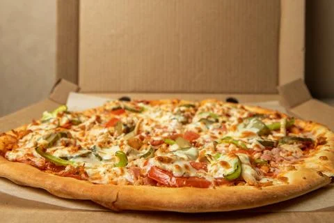 Pizza on the table close-up selected focus Stock Photos