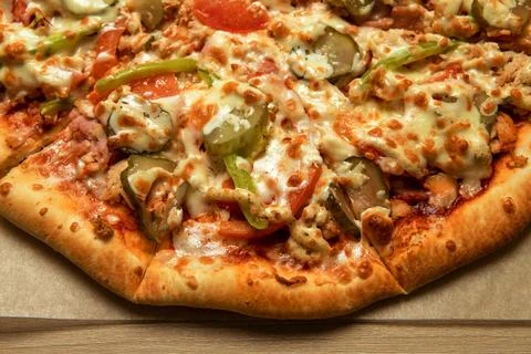 Pizza on the table close-up selected focus Stock Photos