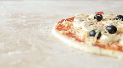 The pizza on the table. The food on the table Stock Footage 65527017