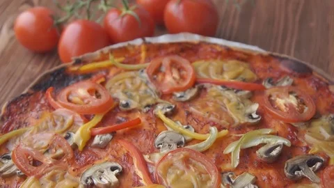The pizza on the table. The food on the table. Stock Footage 69203191