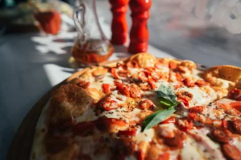 Pizza on the table 스톡 사진