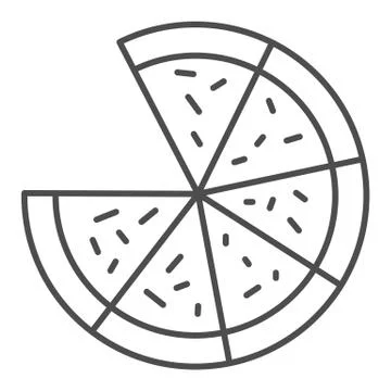 Pizza thin line icon. Cut Pizza without one slice illustration isolated on white Stock Illustration