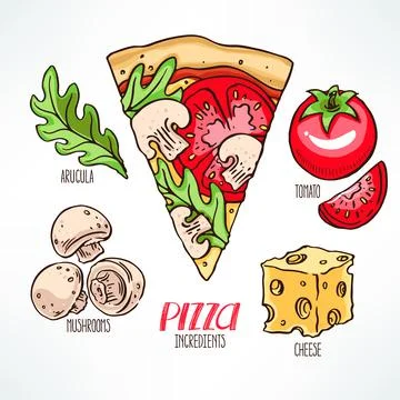 Pizza with tomatoes Stock Illustration