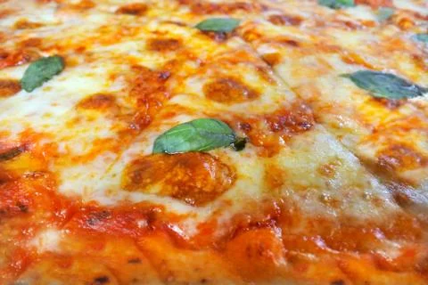 Pizza top side view close up background Stock Photos