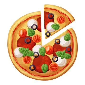 Pizza top view cartoon vector illustration Stock Illustration