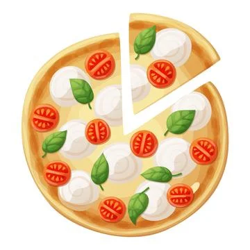 Pizza top view. Cherry tomato, mozarella Stock Illustration