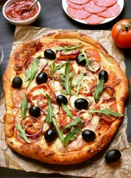 Pizza, top view Stock Photos