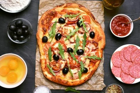 Pizza, top view Stock Photos