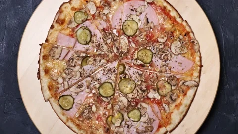 Pizza top view. Rotating pizza close-up Stock Footage 171152769