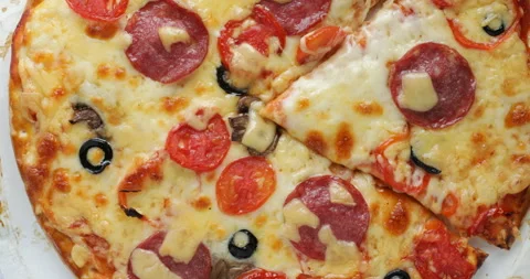 Pizza . Top view, rotation Stock Footage 317979296