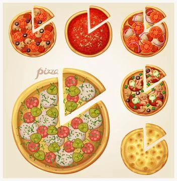 Pizza top view set Stock Illustration