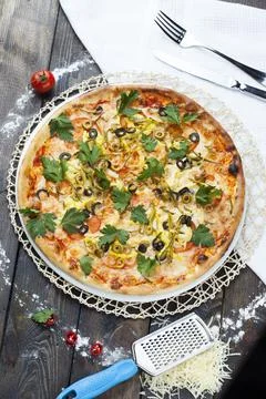 Pizza on a tree Stock Photos