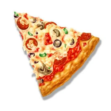 Pizza triangle shape, with mozzarella cheese and several ingredients on it. A Stock Illustration