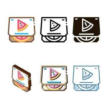 Pizza variations box icon vector outline Stock Illustration