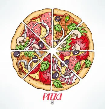 Pizza with various stuffing Ilustración de archivo