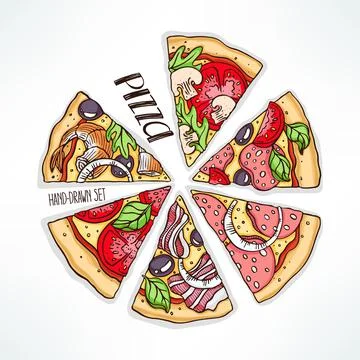 Pizza with various stuffing Stock Illustration