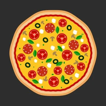 Pizza vector flat icons isolated on dark background. Stock Illustration