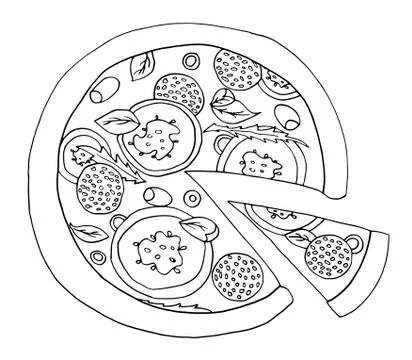 Pizza vector illustration, hand drawn pizza illustration, pizza vector poster Stock Illustration
